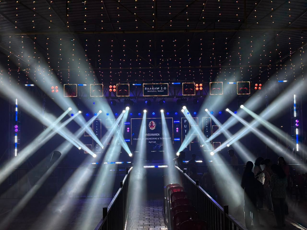LED video wall stage lighting setup at a college cultural fest