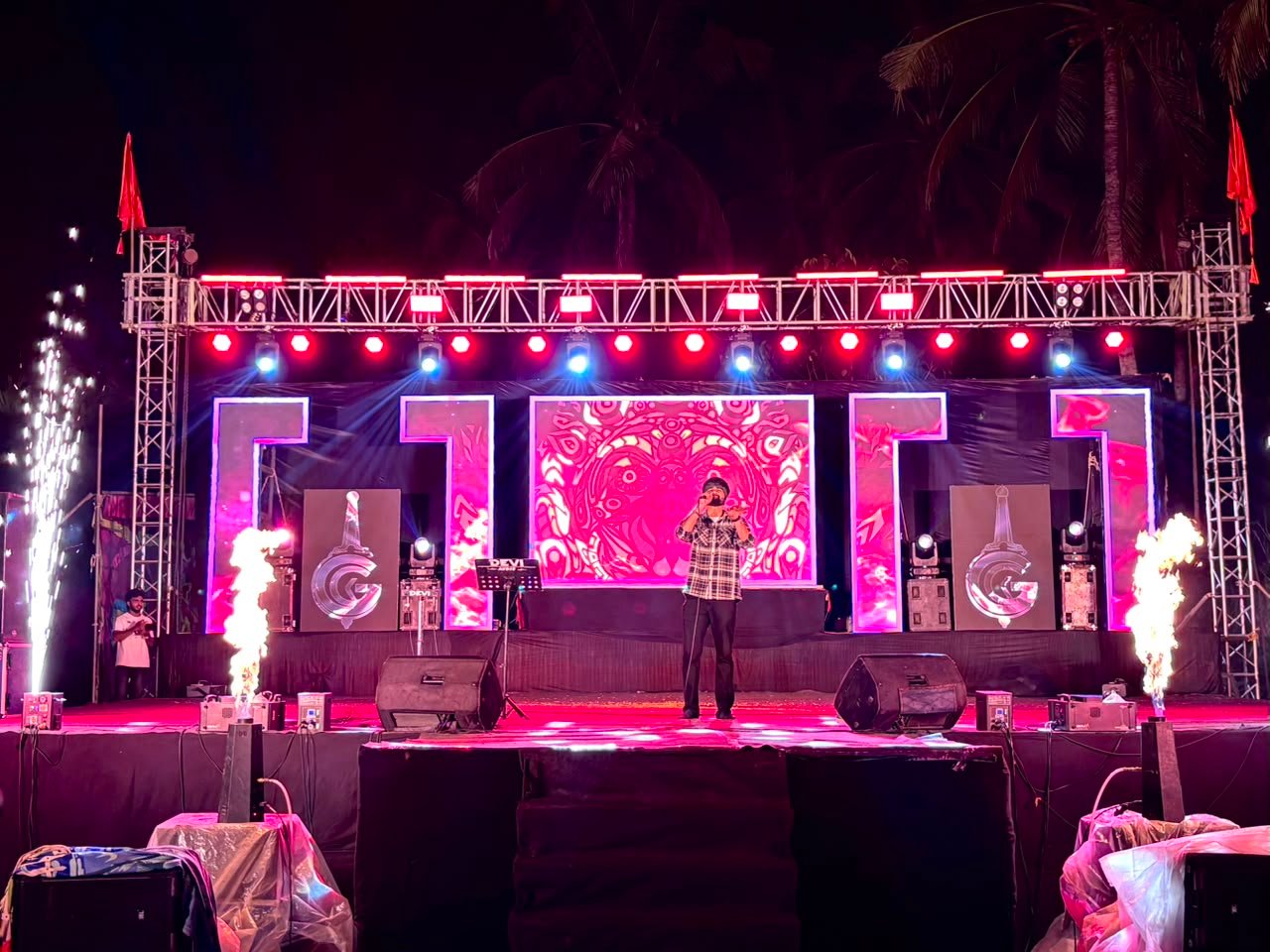 LED video wall stage lighting setup at a college cultural fest